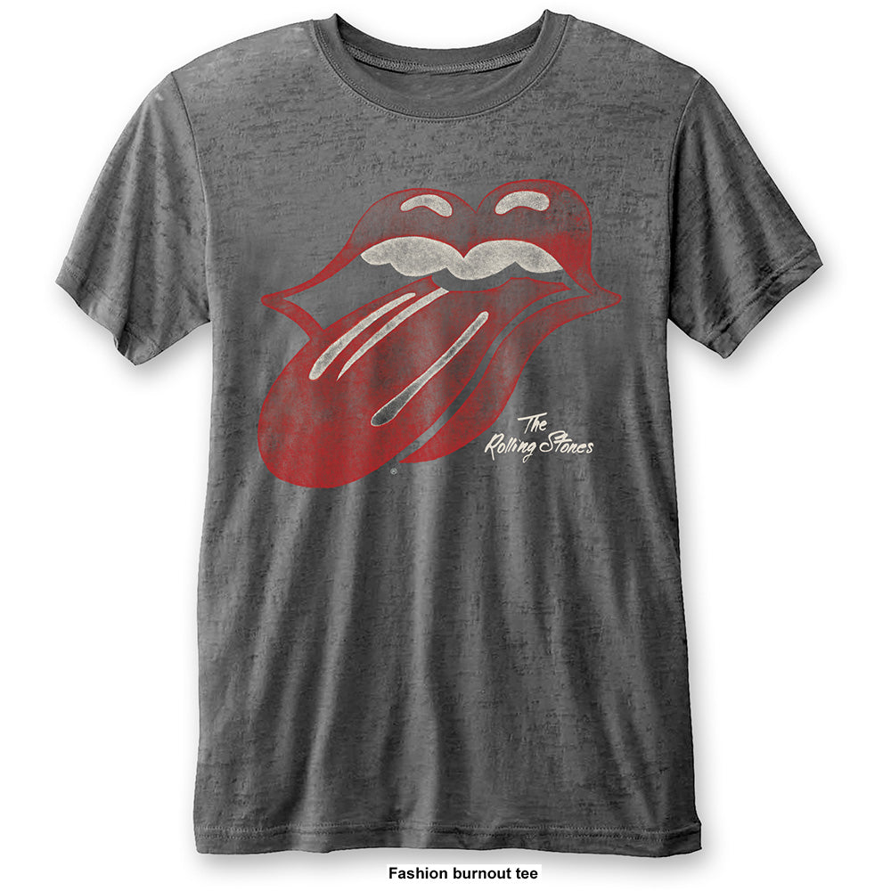 Rolling Stones - Vintage Tongue Logo Grey Burn-Out T-Shirt